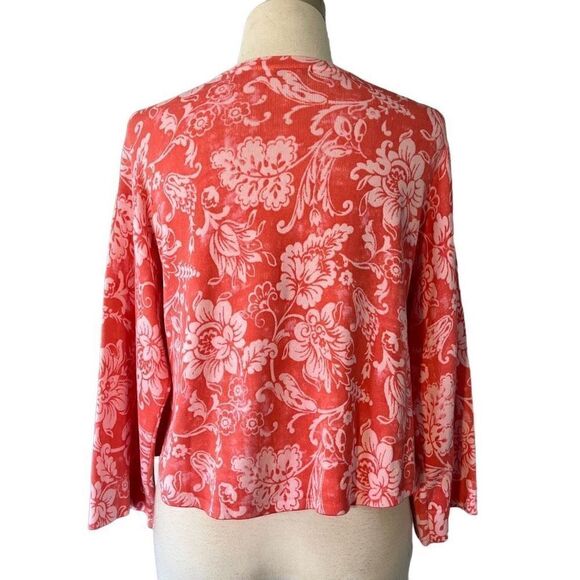 NWT Issac Mizrahi Live! Coral Floral One Button Cardigan Sweater Women’s Medium - Picture 3 of 10